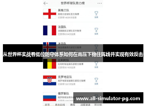 从世界杯实战看低位防守体系如何在高压下稳住阵线并实现有效反击